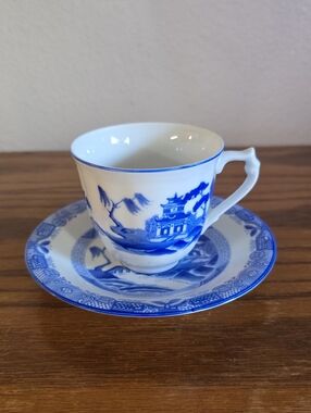 Teleflora Blue Willow Porcelain Teacup with Saucer Tote 14